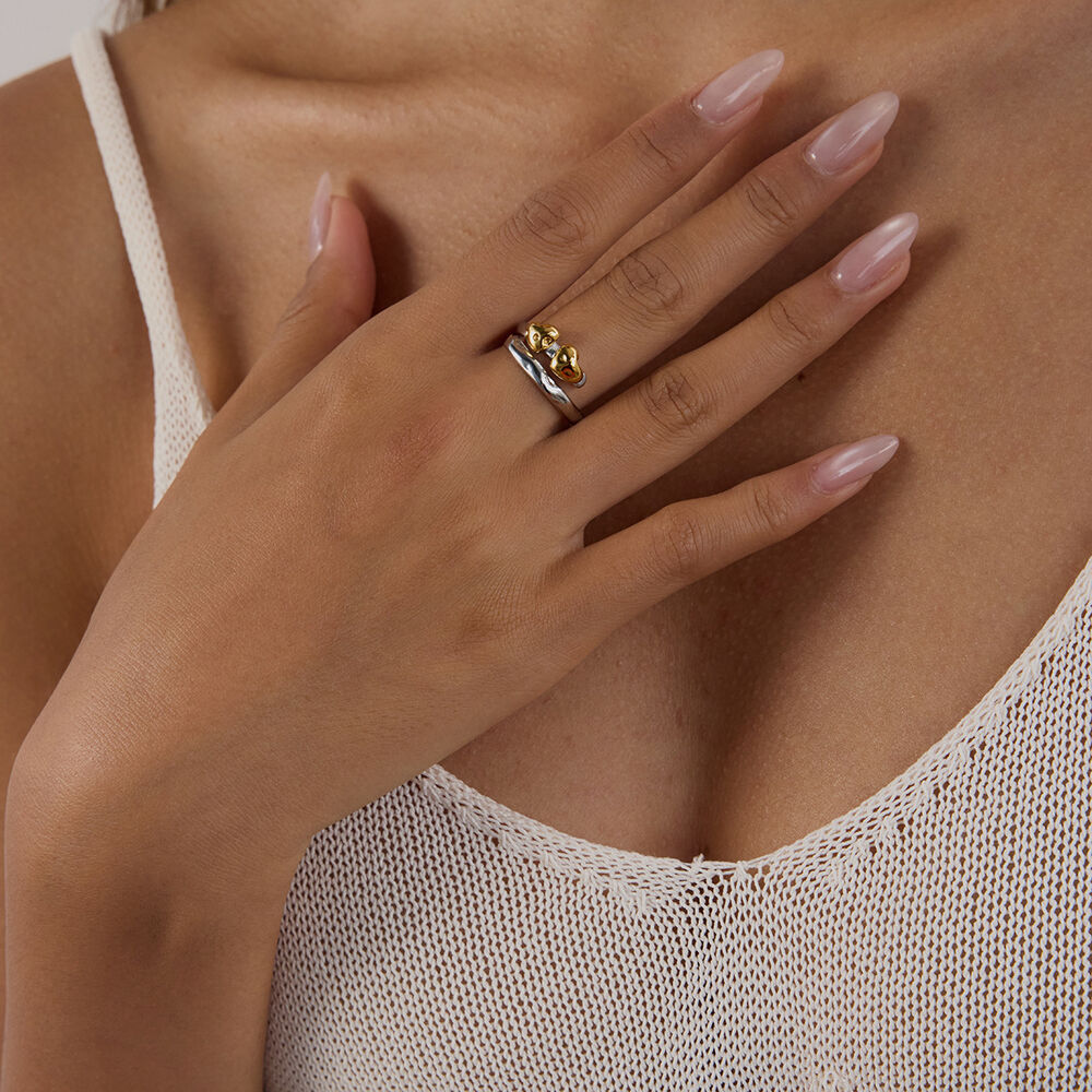 1 Stück Simple Series Herzförmiger Edelstahl Wasserdichter Statement-Ring in Gold & Silber Bild5