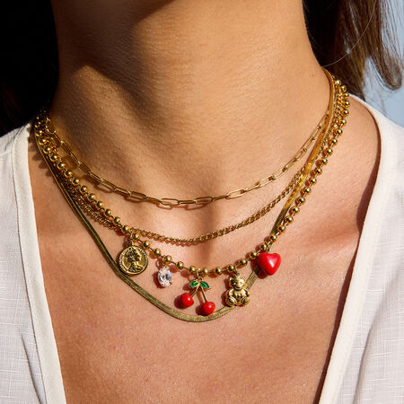 1 Piece Natural Cherry Stainless Steel Waterproof Gold Color Women's Pendant Necklaces
