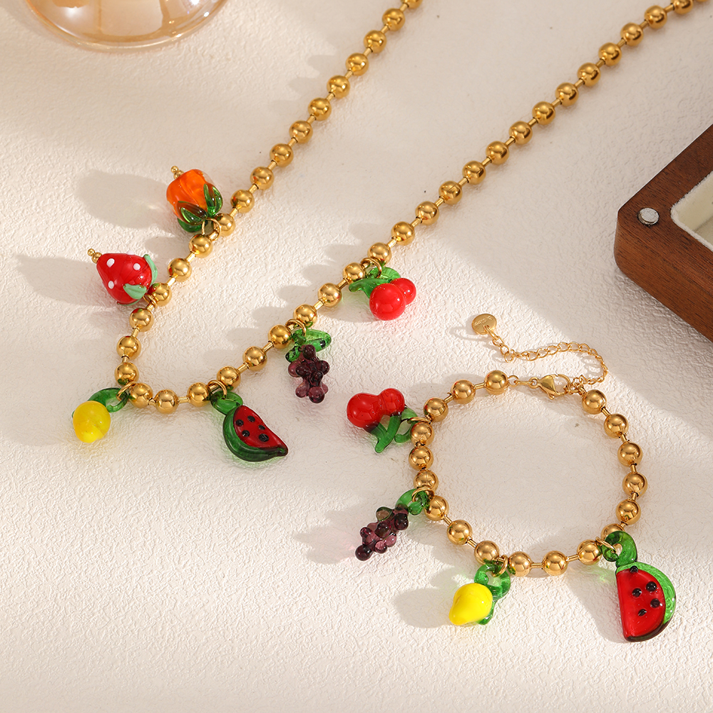 1 piece  style fruit stainless steel gold color charm bracelet h5 Picture2