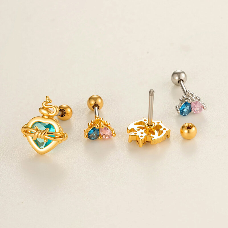 1 Piece Polychrome Heart Copper Gold Color Zircon Women's Piercings Earrings h5 Picture3