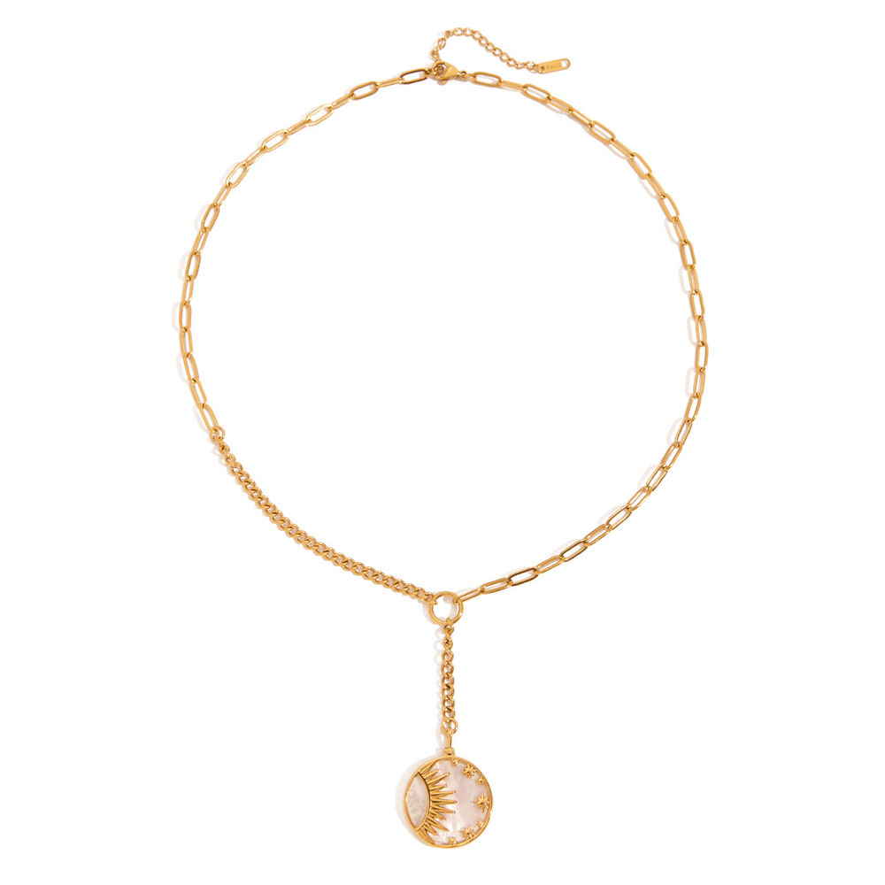 1 Stück klassische Sonnenanhänger-Halskette aus wasserdichtem Edelstahl in Goldfarbe für Damen