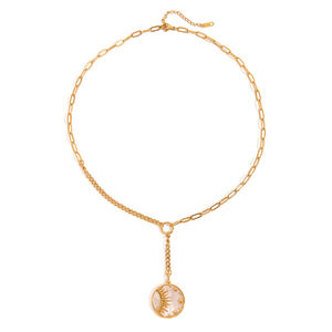 1 Stück klassische Sonnenanhänger-Halskette aus wasserdichtem Edelstahl in Goldfarbe für Damen h5