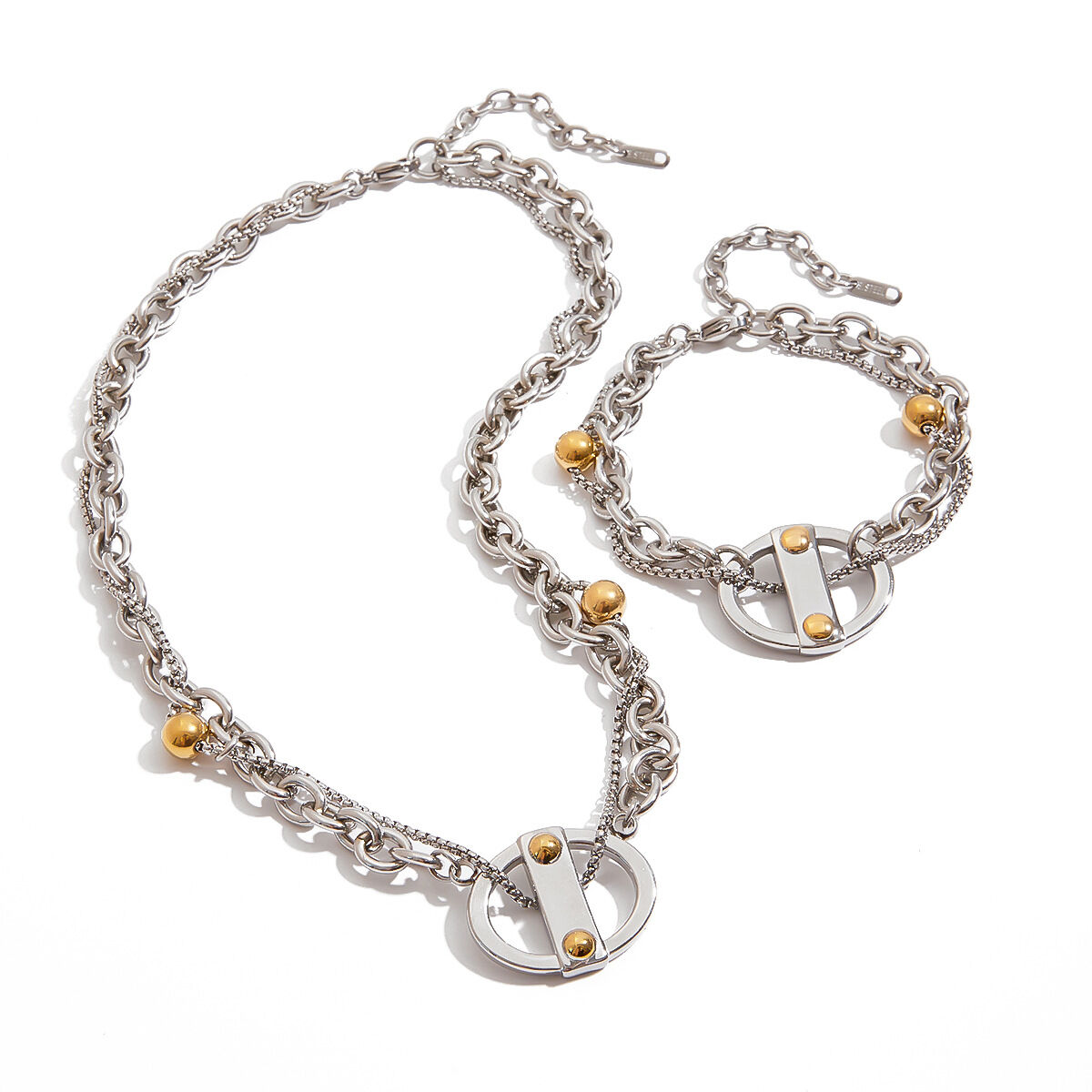 1 pezzo moderno geometrico in acciaio inossidabile impermeabile color oro collana con ciondolo da donna h5 Immagine8