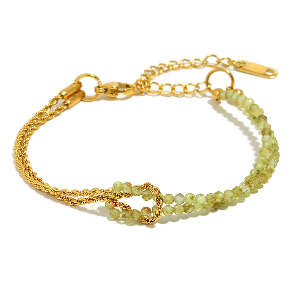 Gedrehtes Kettenarmband mit Natursteinnähten - Gold - 5 Bild5