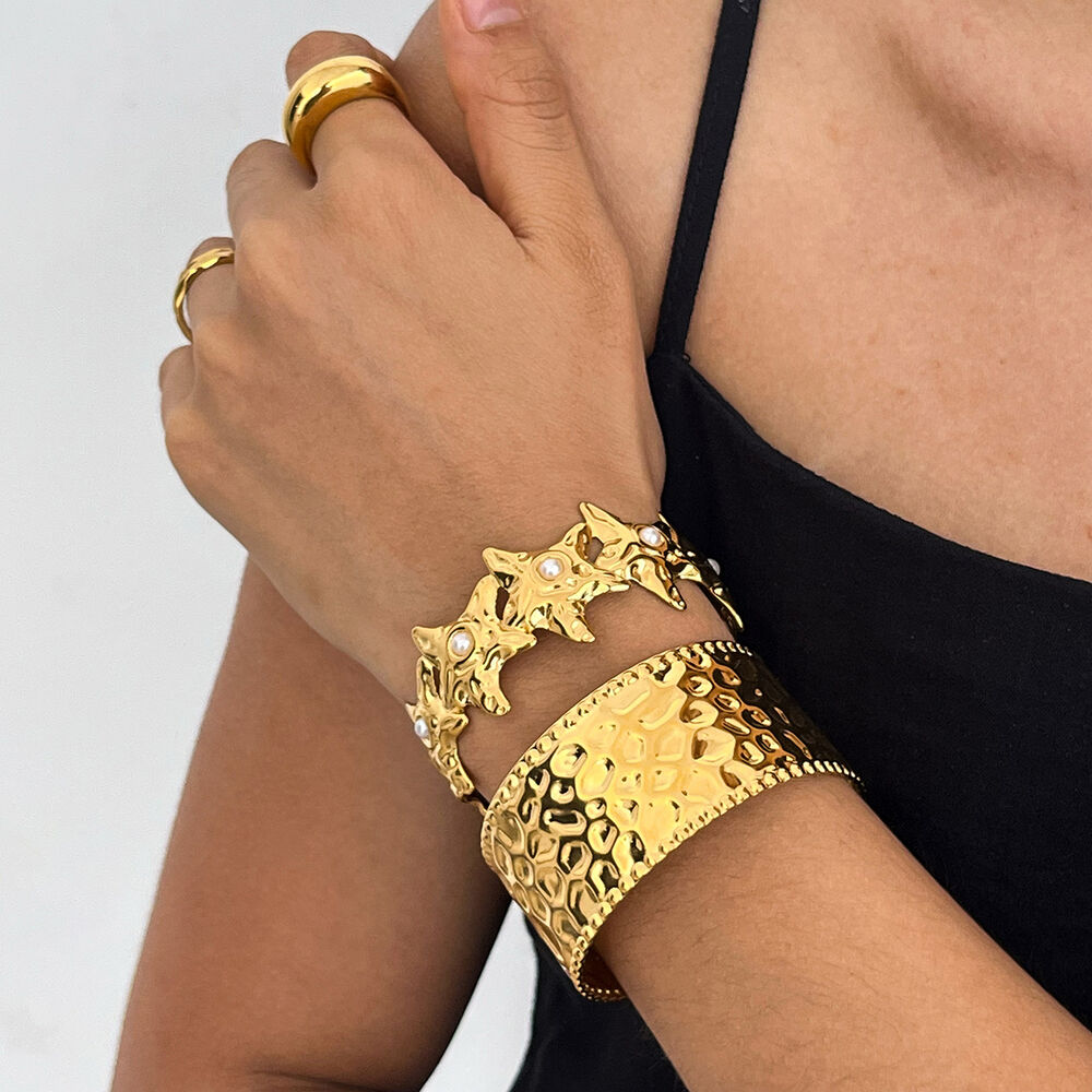 1 Piece Romantic Series Classic Star Stainless Steel Waterproof Gold Color Women's Bangles Picture6