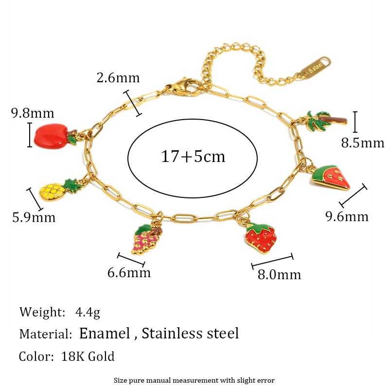 Sweet Cherry Fruit Stainless Steel Waterproof Women's Bracelet Picture2