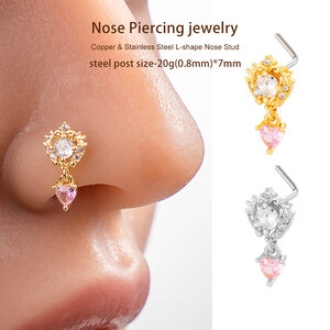 1 Piece Stylish Heart Copper Gold Color Zircon Women's Nose Stud h5 Picture4