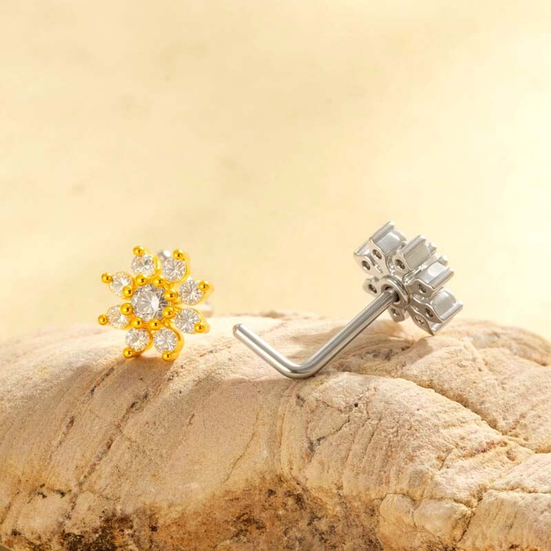 1 Piece Flower Copper Gold Color Zircon Women's Nose Stud h5Picture3