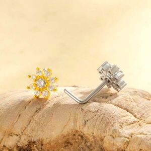 1 Piece Flower Copper Gold Color Zircon Women's Nose Stud h5 Picture3