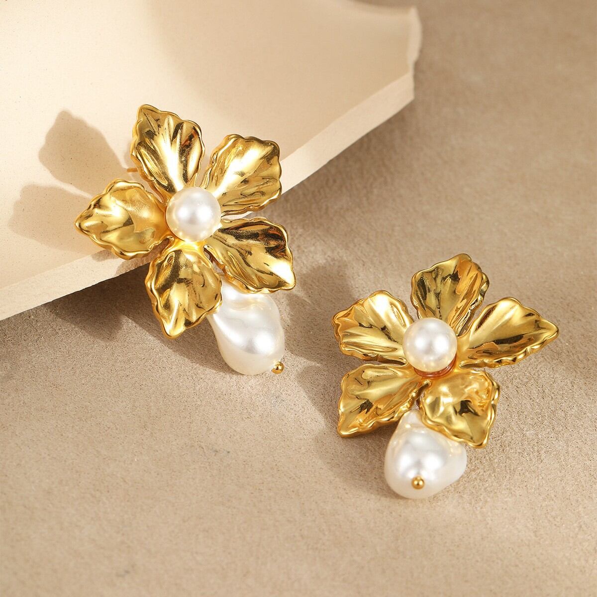 Luxurious Series Daily Flower Stainless Steel Waterproof Women's Drop Earrings 2