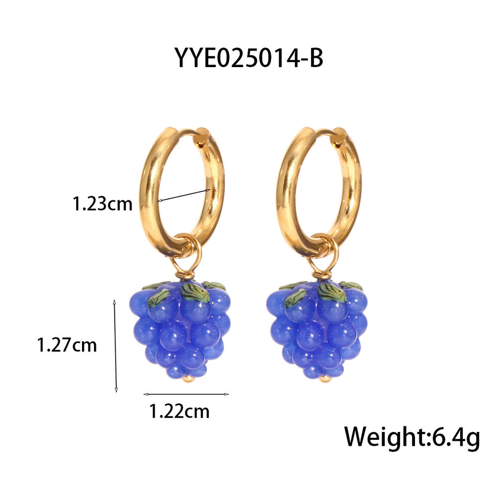 1 paire de boucles d'oreilles pendantes en acier inoxydable doré, imperméables, motif raisin.
