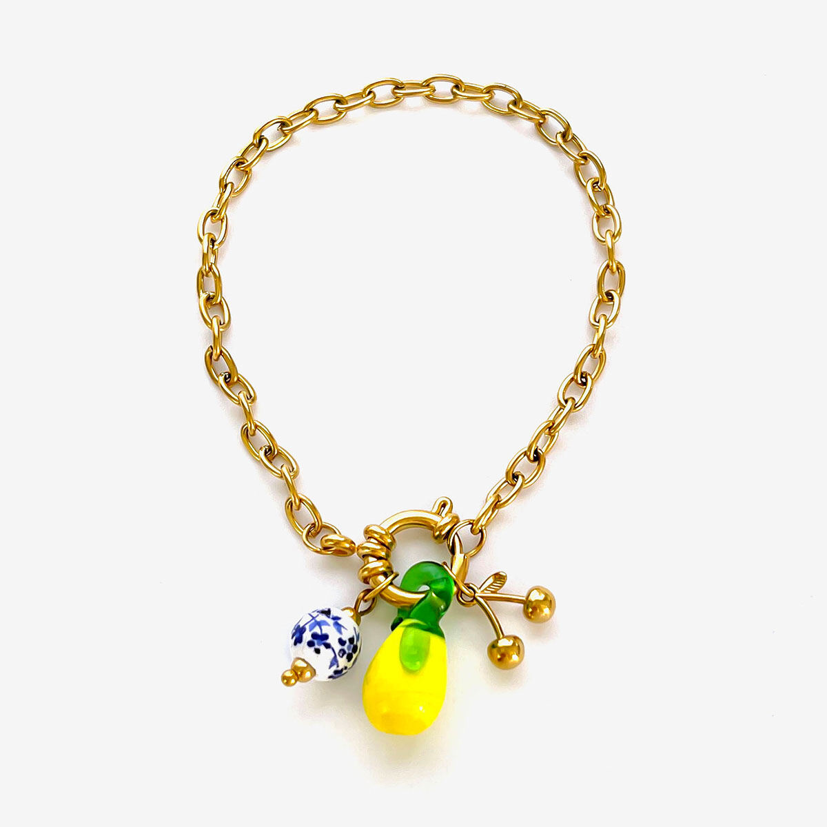 1 Piece Lemon Stainless Steel Waterproof Gold Color Charm Bracelet 