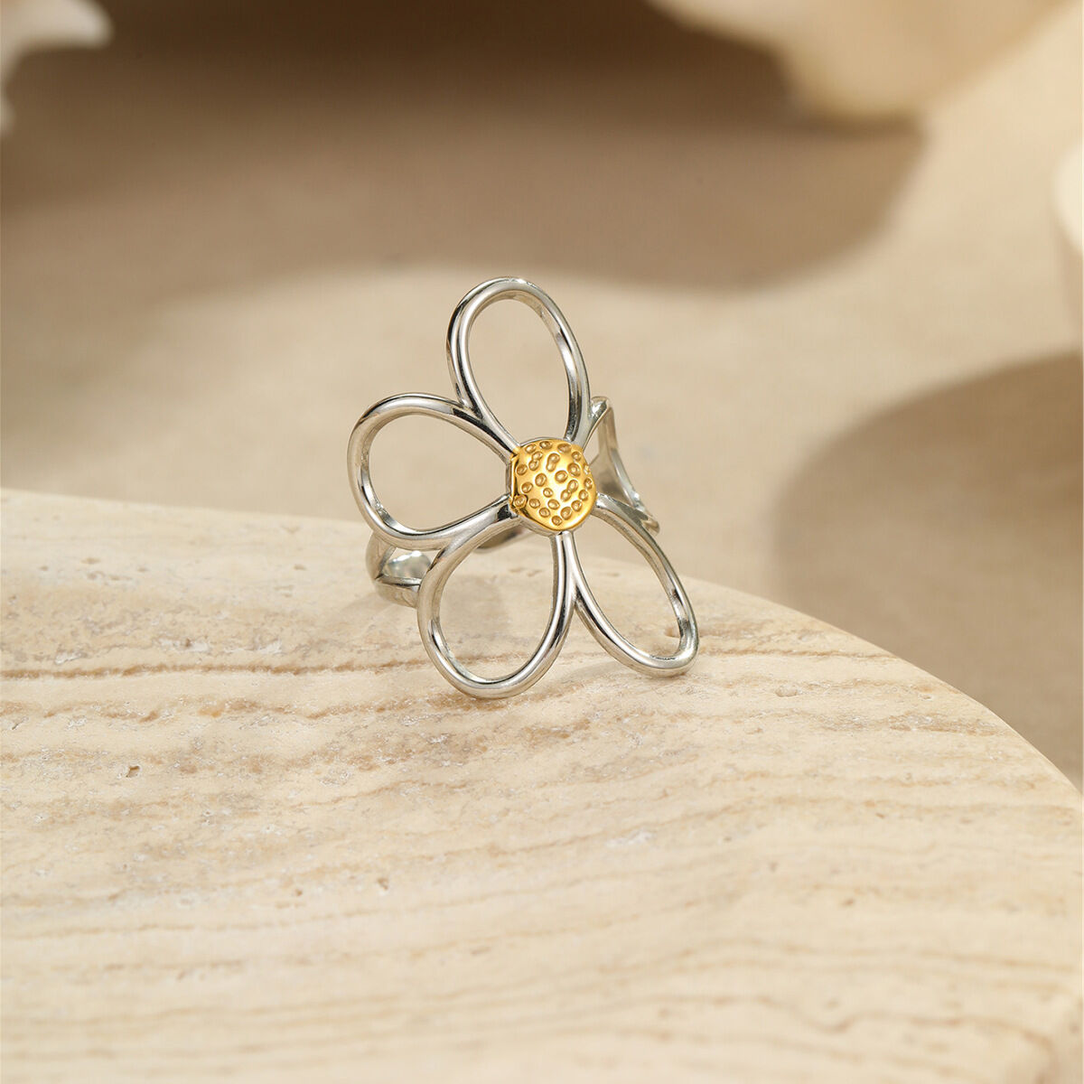 Schlichter, süßer Blumenring aus Edelstahl, wasserdicht, verstellbar, für Damen Bild4