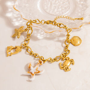 1 Stück Ozeanisches Edelstahl-Armband mit wasserdichtem Anhänger in Goldfarbe h5 Bild3
