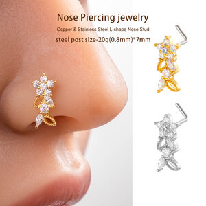 1 Piece Flower Copper Gold Color Zircon Women's Nose Stud h5 Picture5