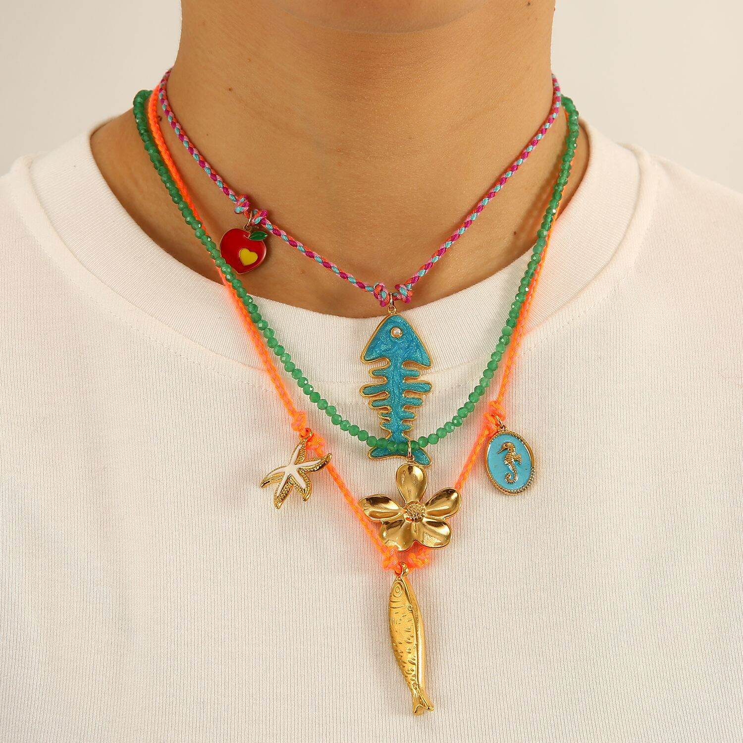 Contrast Color Fish Stainless Steel Waterproof Gold Color Women's Pendant Necklaces