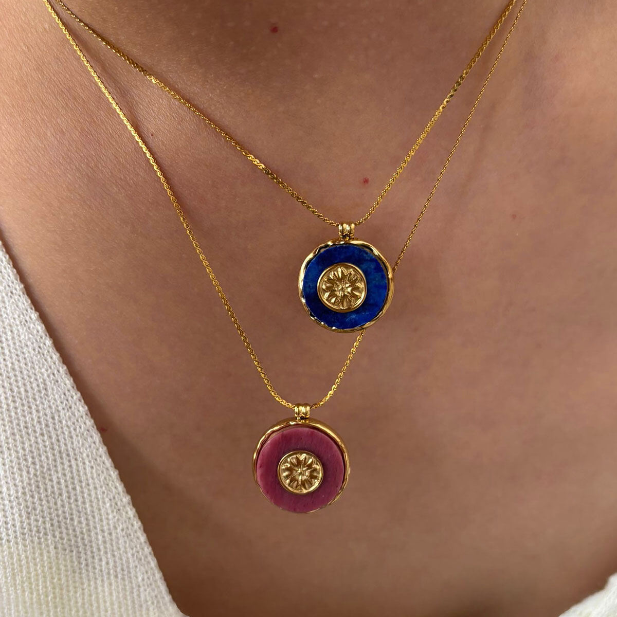 1 Piece Stainless Steel Waterproof Gold Color Natural Stone Pendant Necklace