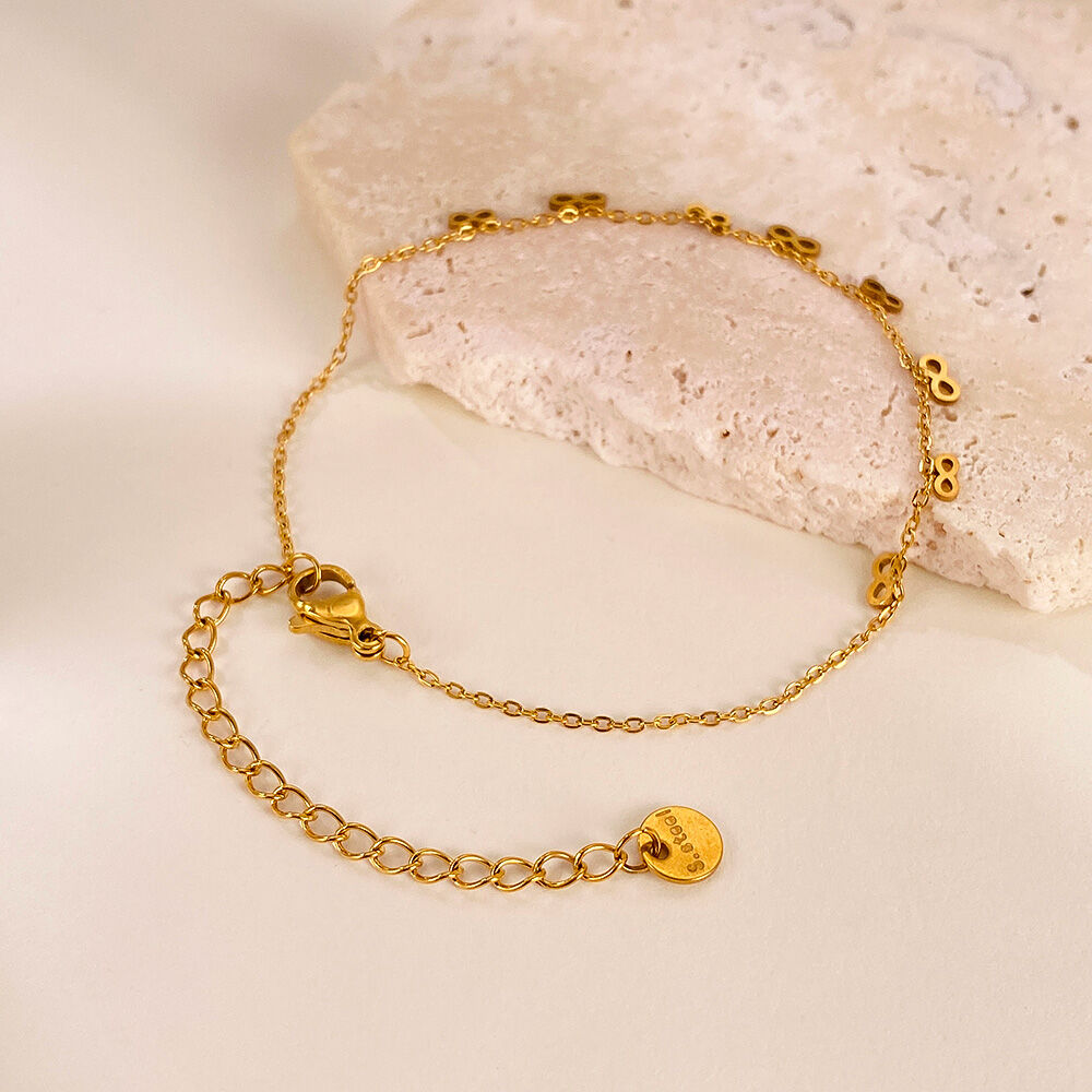 Braccialetti a catena da donna color oro impermeabili in acciaio inossidabile con simbolo dell'infinito personalizzabili da 1 pezzo Immagine5