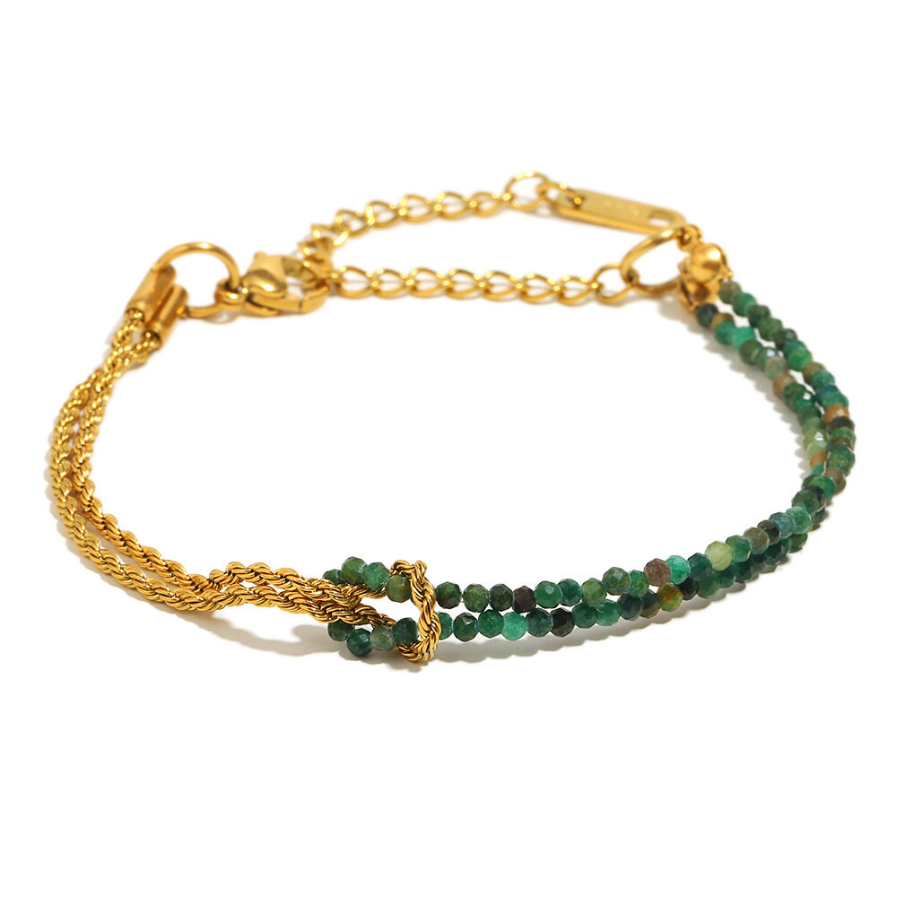 Gedrehtes Kettenarmband mit Natursteinnähten - Gold - 3 Bild3