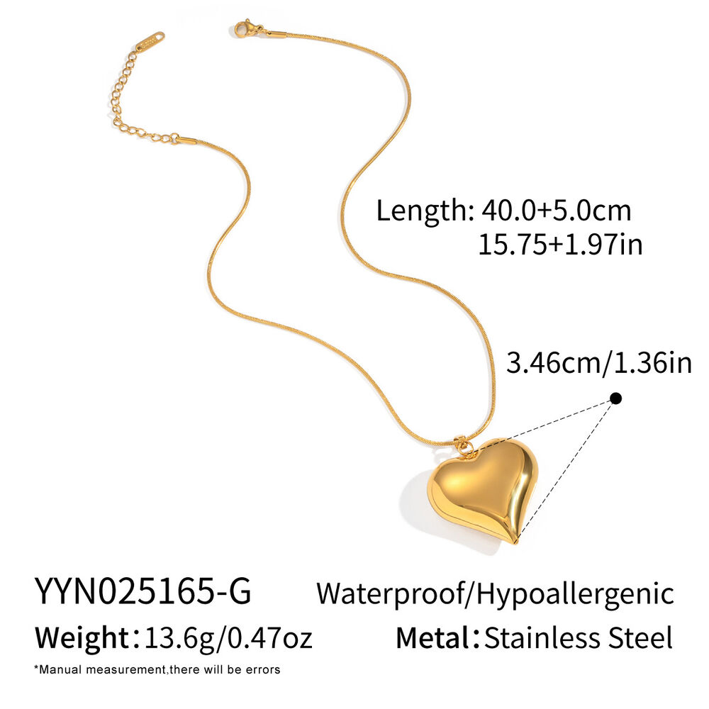 1 Piece Simple Heart Stainless Steel Waterproof Gold Color Pendant Necklace