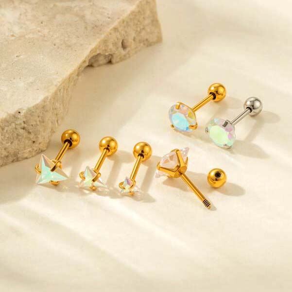 Boucles d'oreilles piercing femme en acier inoxydable transparent brillant en forme de cœur, ornées de zircon et étanches (1 pièce). 2