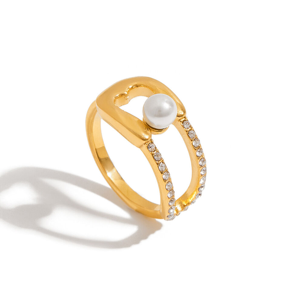 1 Pair Elegant Pin Shape Stainless Steel Waterproof Gold Color Women's Gemstone Rings