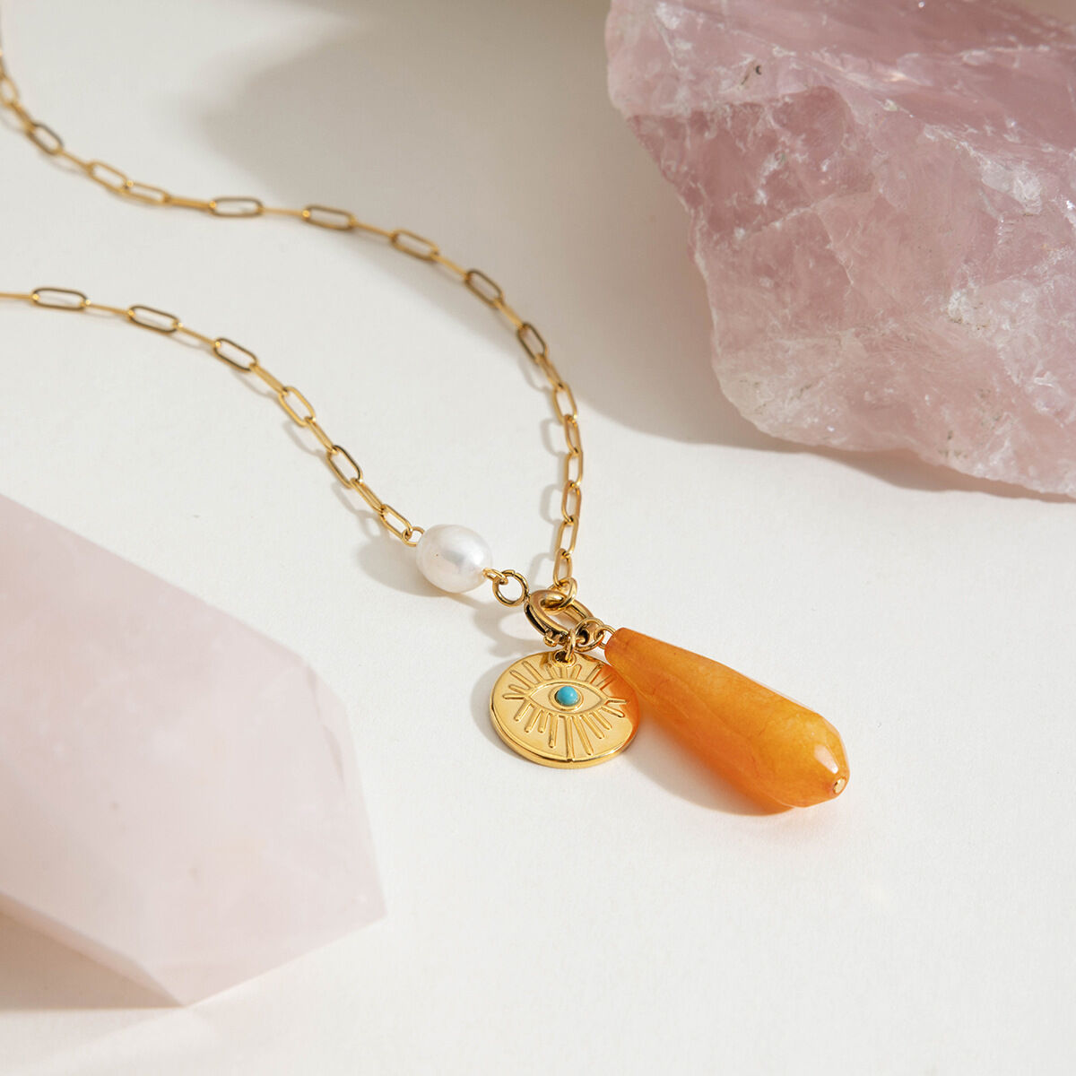 1 Piece Irregular Natural Stone Stainless Steel Waterproof Gold Color Women's Pendant Necklaces Picture8