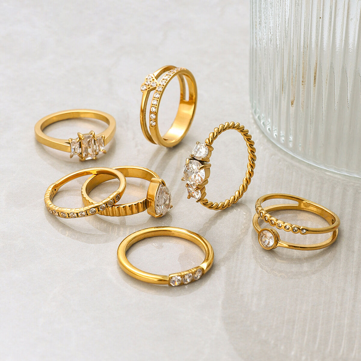 1 Piece Droplet Stainless Steel Waterproof Gold Color Women's Gemstone Rings Picture3