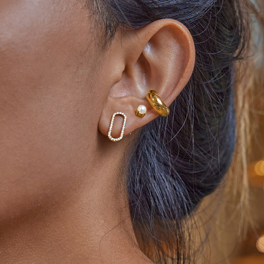 1 paio di orecchini a bottone da donna in acciaio inossidabile color oro, con cerchio delicato e impermeabile h5Immagine5
