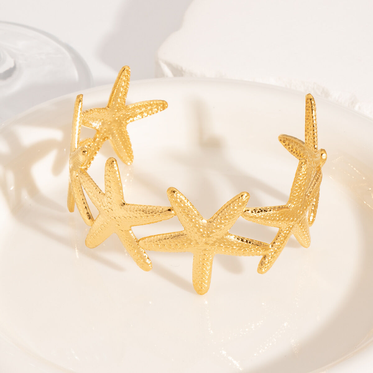 1 Piece Starfish Stainless Steel Waterproof Gold Color Bangles