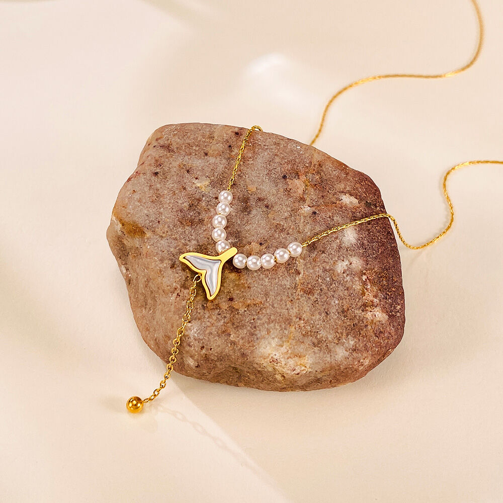 Collana con ciondolo da donna color oro impermeabile in acciaio inossidabile a forma di coda di pesce, 1 pezzo, serie semplice h5 Immagine5