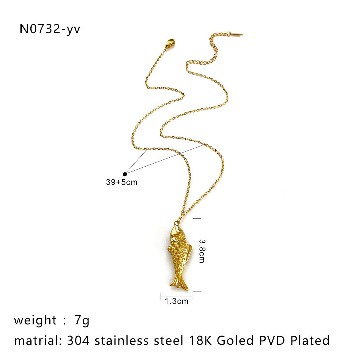 1 Piece Fish Stainless Steel Waterproof Gold Color Pendant Necklace h5 