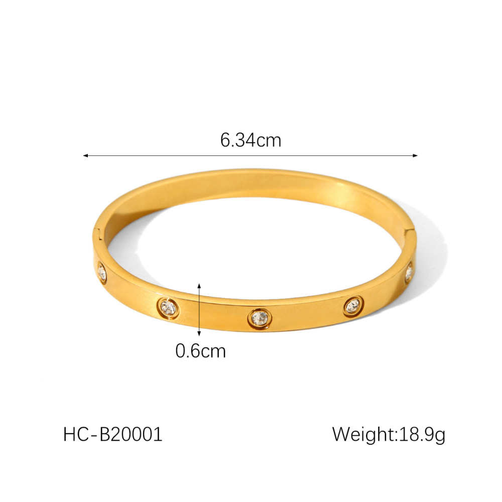 1 Pair Simple Series Daily Geometric Stainless Steel Waterproof   Gold Color  Zircon Women's Bangles Picture2