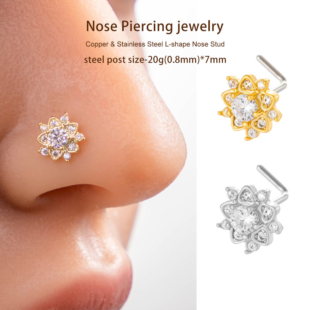 1 Piece Luxurious Flower Copper Gold Color Zircon Women's Nose Stud h5Picture4