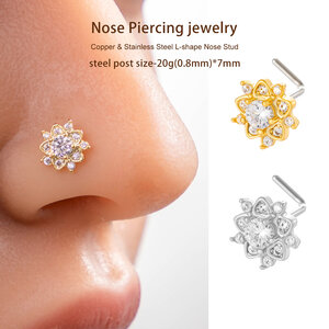 1 Piece Luxurious Flower Copper Gold Color Zircon Women's Nose Stud h5 Picture4