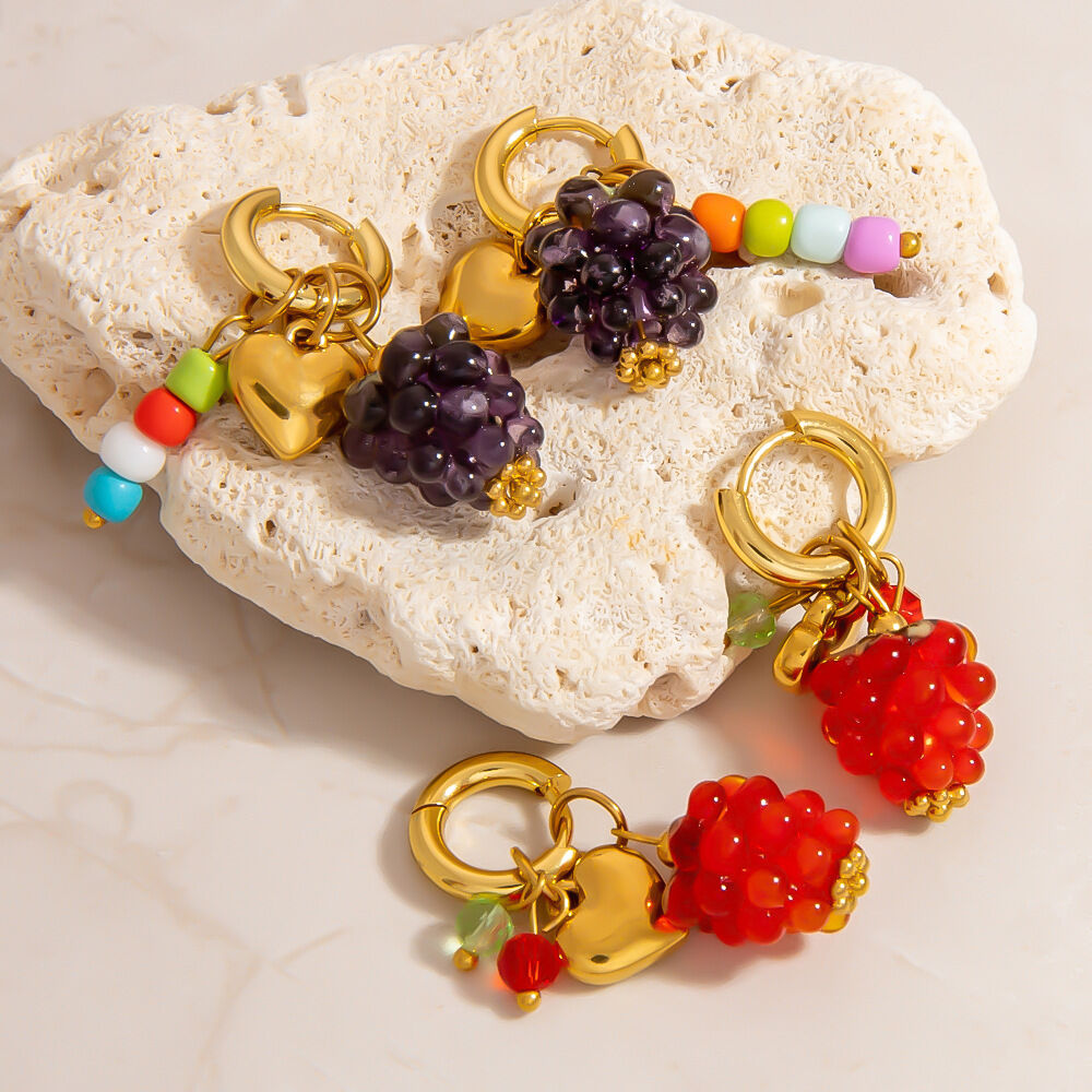 1 pezzo di orecchini pendenti in acciaio inossidabile con frutta carina, impermeabili, color oro Immagine2