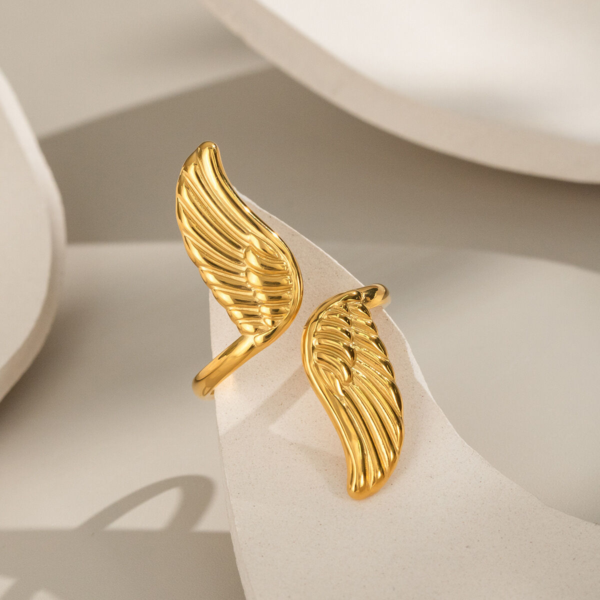 1 Piece Wings Stainless Steel Waterproof Gold Color Statement Ring