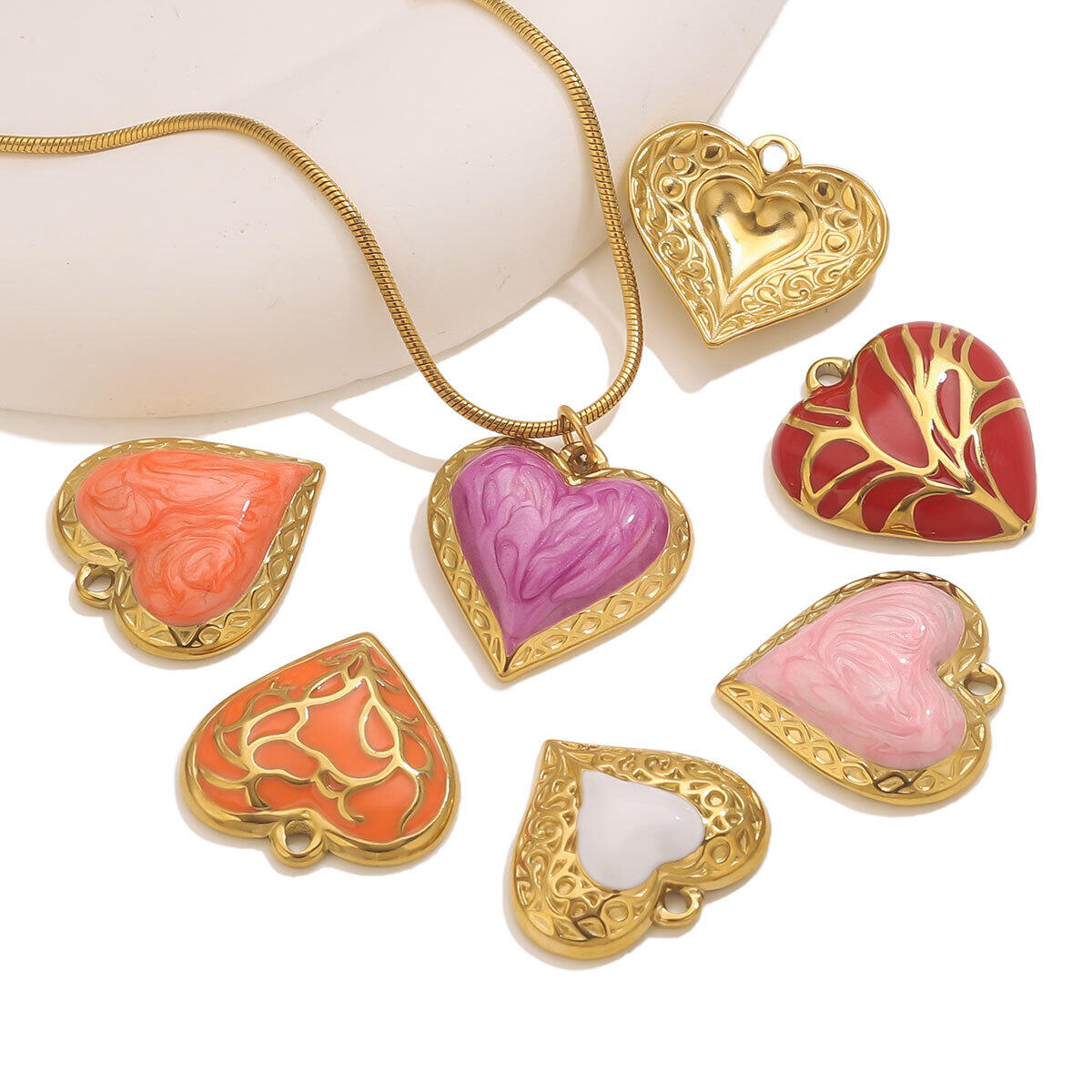 1 Piece DIY Colorful Heart Stainless Steel Waterproof Women's Pendants Picture4