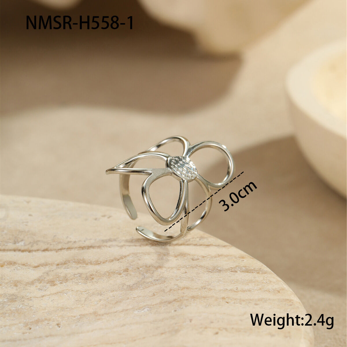 Schlichter, süßer Blumenring aus Edelstahl, wasserdicht, verstellbar, für Damen 