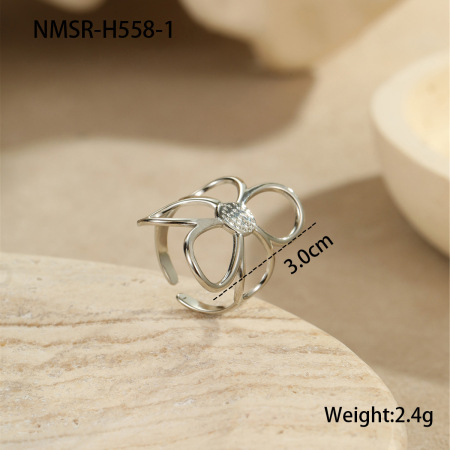 Simple Sweet Flower Stainless Steel Waterproof Women's Adjustable Rings
