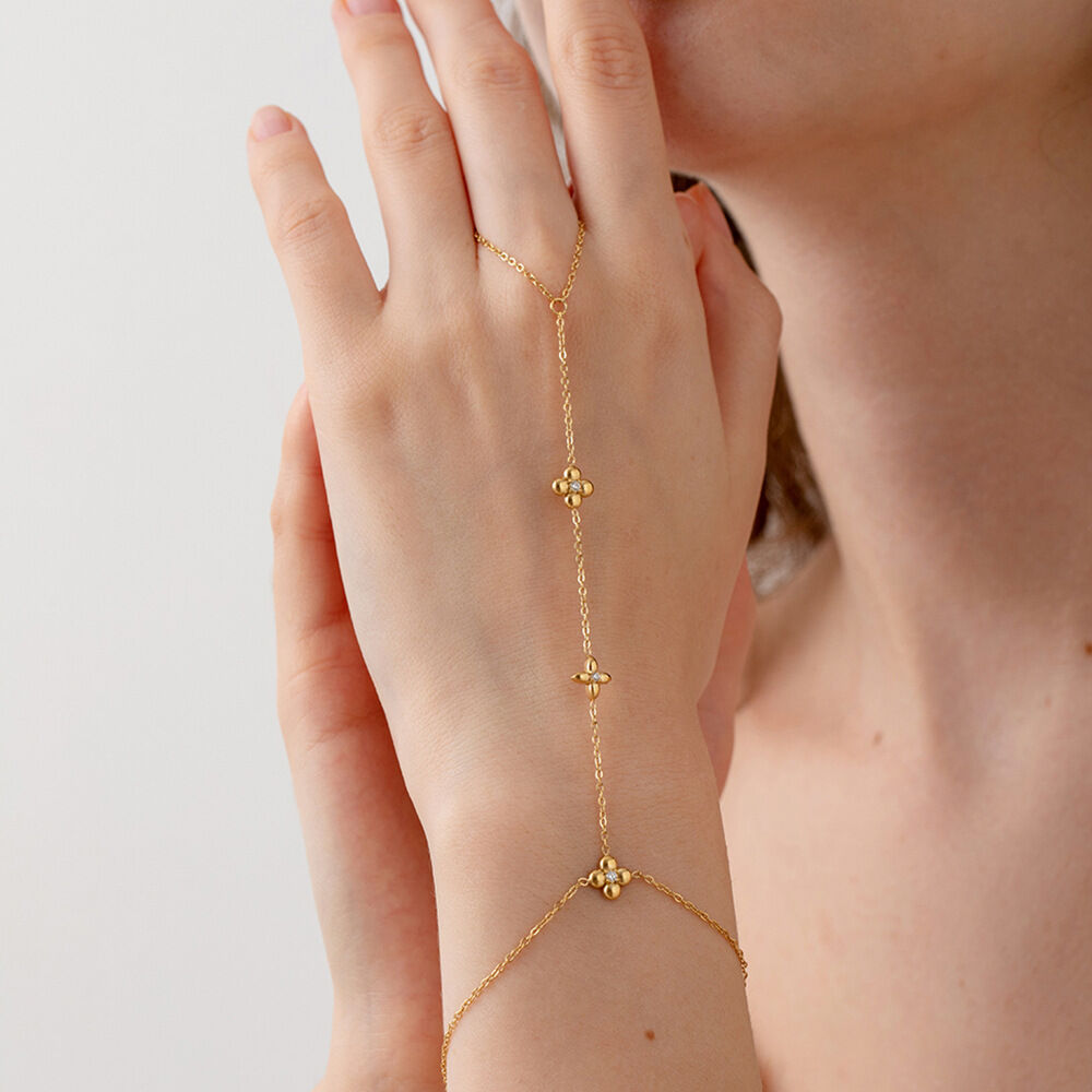 1 Piece Flower Stainless Steel Waterproof Gold Color Finger-connected Bracelet