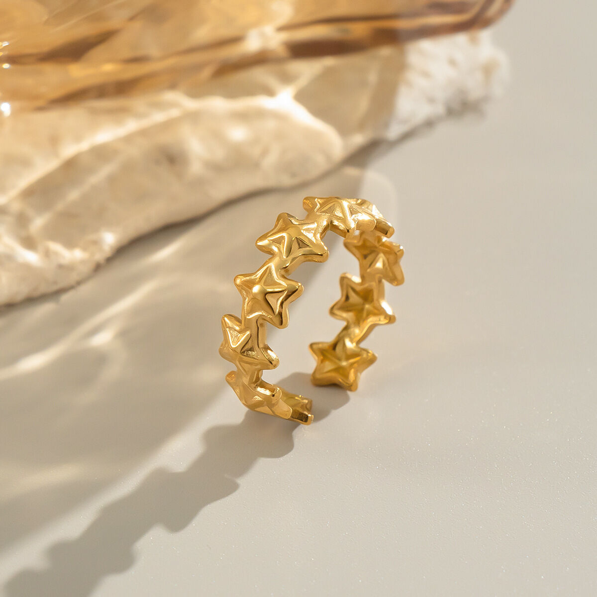 1 Piece Simple Star Stainless Steel Waterproof Gold Color Minimalist Ring
