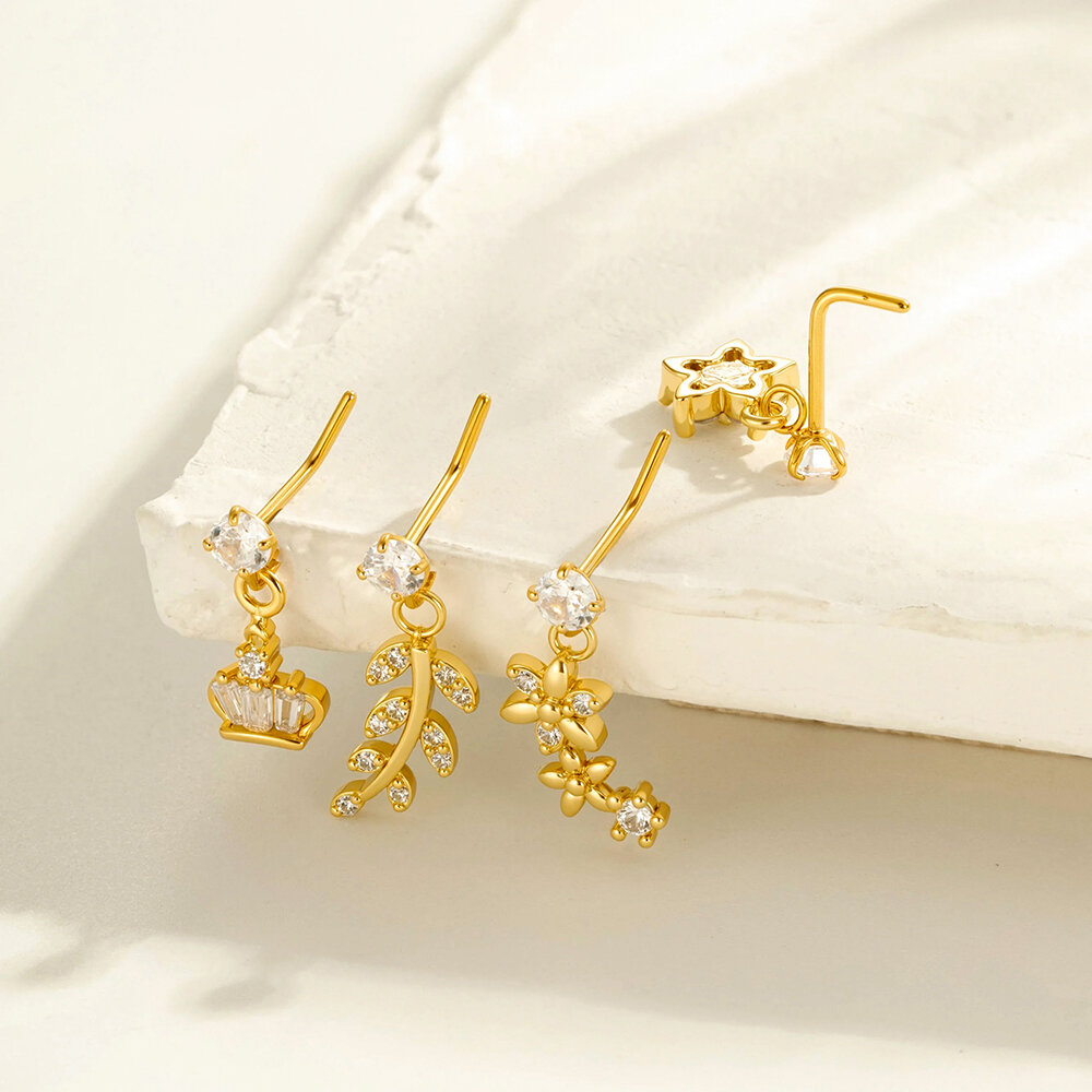 1 Piece Simple Series Simple Flower Copper   Gold Color  Zircon Women's Nose Stud 2