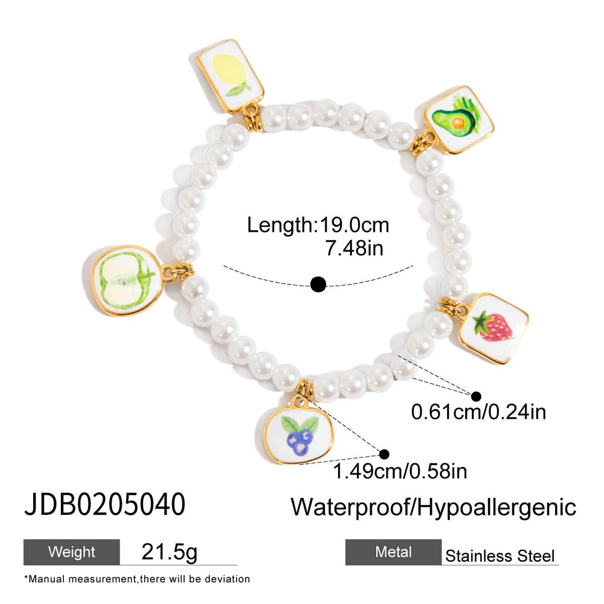 1 Piece Romantic Cherry Stainless Steel Waterproof Gold Color Women's Charm Bracelets h5 Picture2