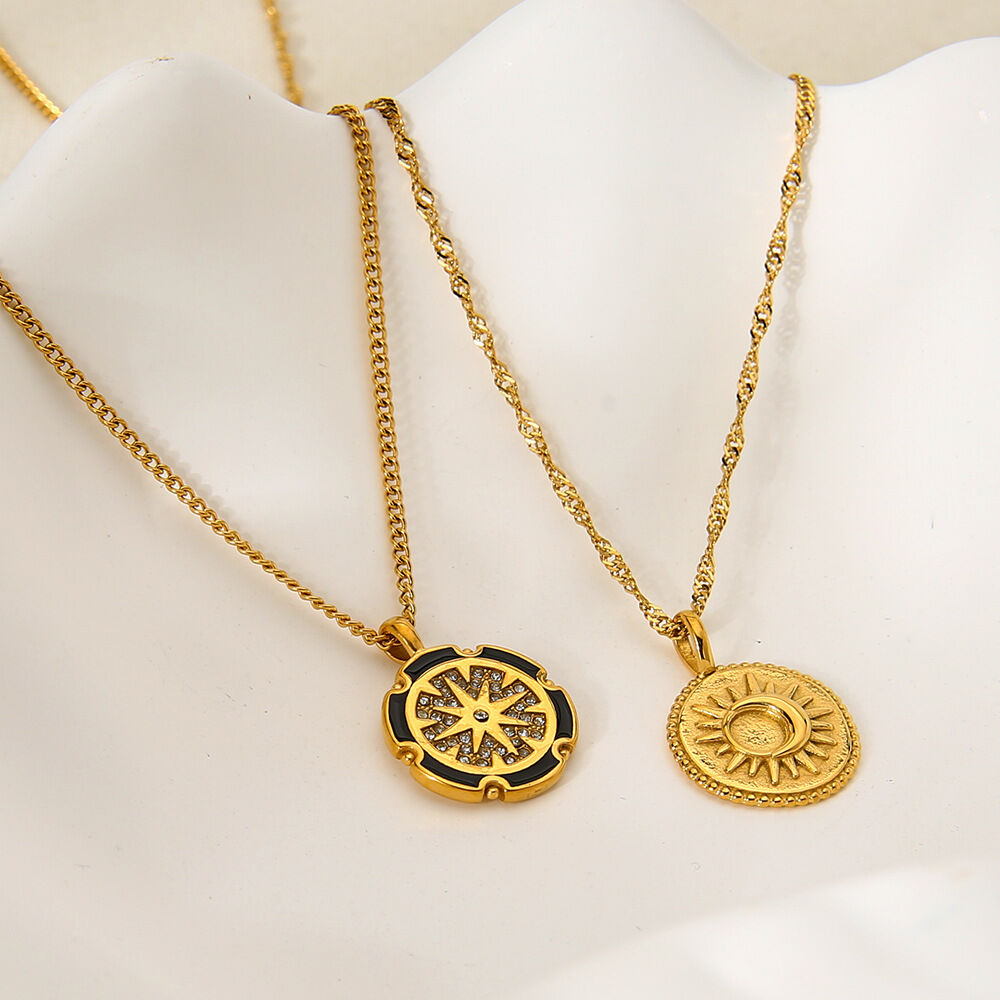 Classic Series Retro Sun/Moon Stainless Steel Waterproof  Gold Color  Pendant Necklaces h5 Picture4