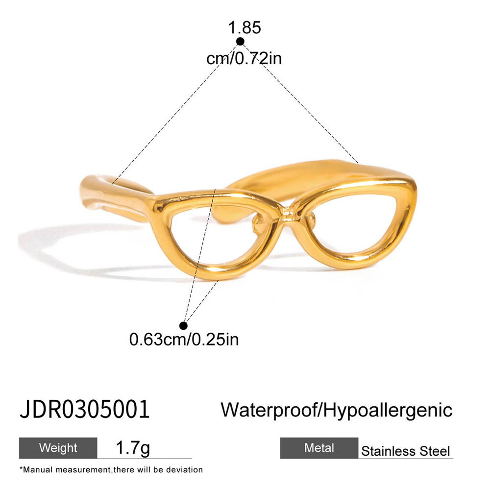 1 Piece Personality Glasses Shape Stainless Steel Waterproof Gold Color Statement Rings h5Picture2