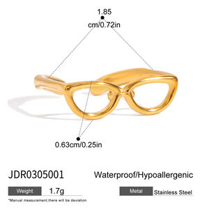 1 Piece Personality Glasses Shape Stainless Steel Waterproof Gold Color Statement Rings h5 Picture2