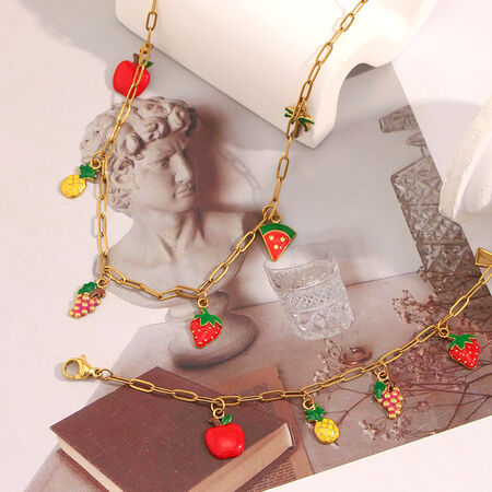 Sweet Cherry Fruit Stainless Steel Waterproof Women's Bracelet 2