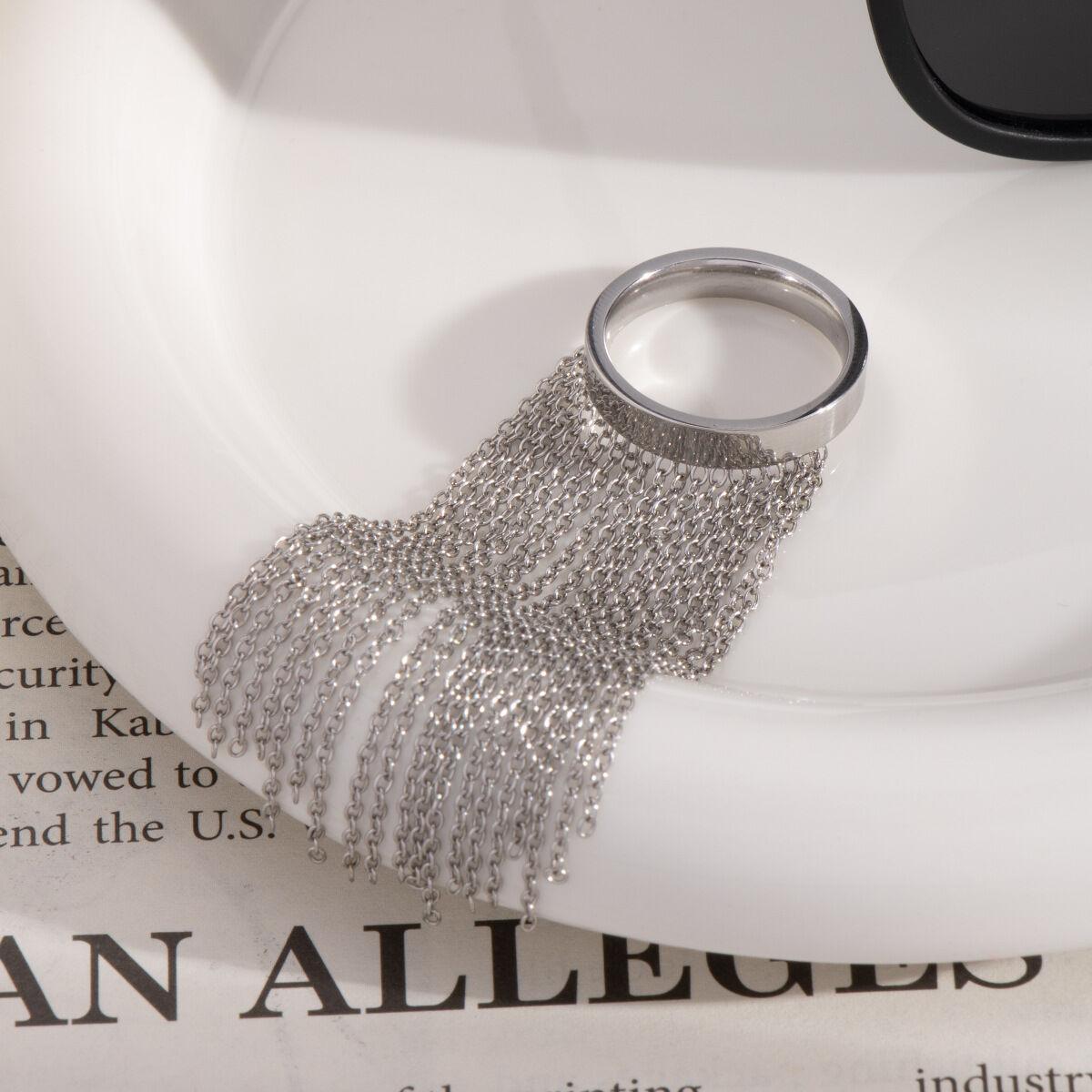 1 Piece Tassel Stainless Steel Waterproof Statement Rings 2