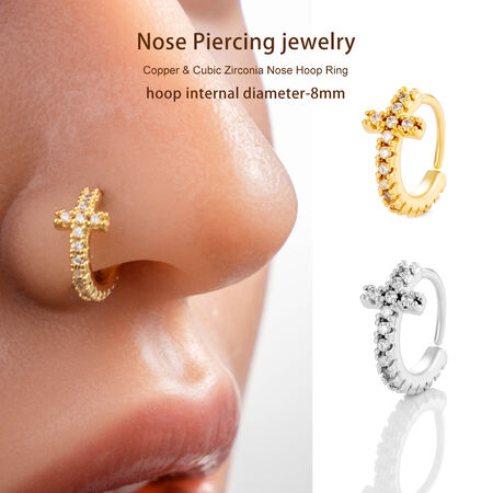 1 Piece Delicate Cross Copper Gold Color Zircon Women's Nose Stud 2